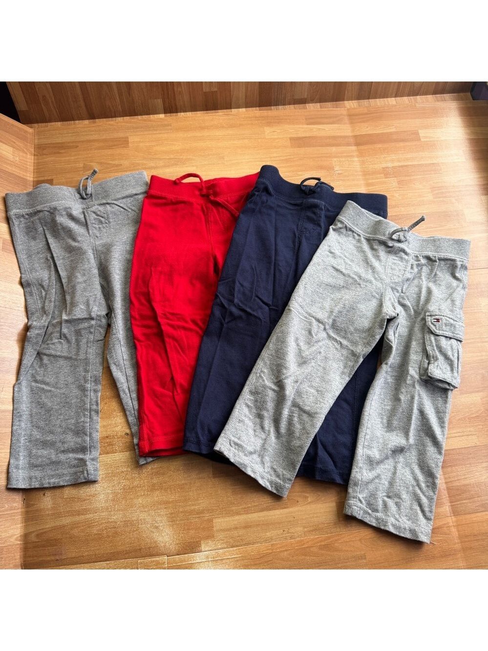Tommy Hilfiger sweats pants bundle, size 2T, four pairs, red, blue and gray